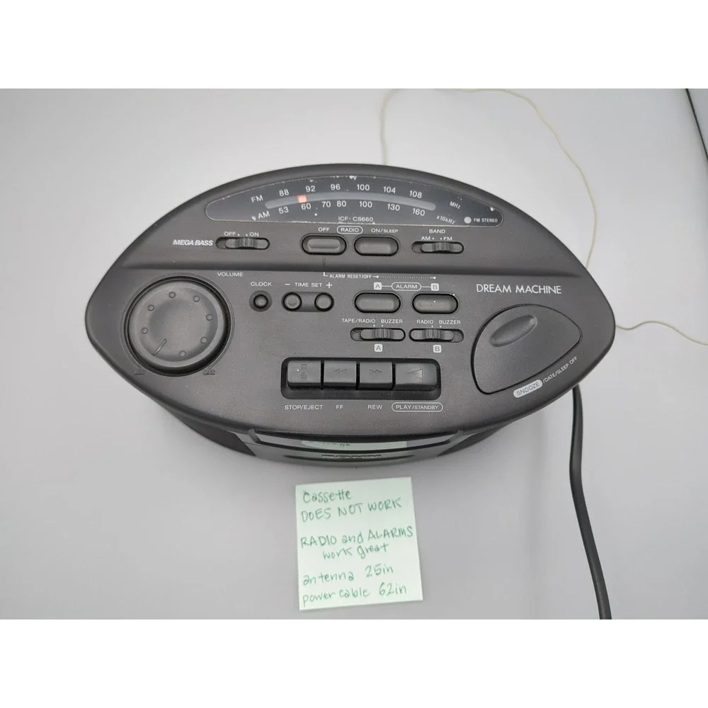 Sony ICFCS660 Dream Machine AM/FM Digital 2 Alarms Bass Green‎ LED Cass Broke